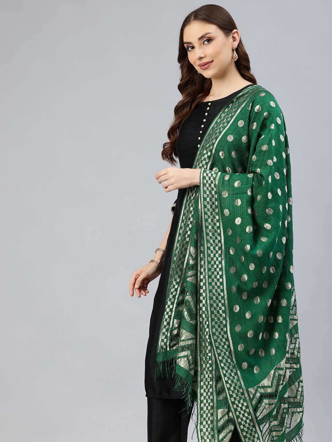 

swatika Woven Design Dupatta, Green