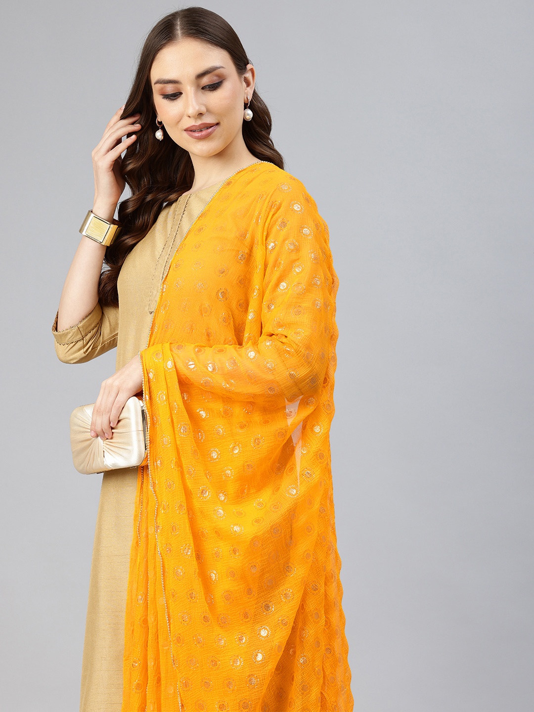 

swatika Woven Design Dupatta with Beads & Stones, Yellow