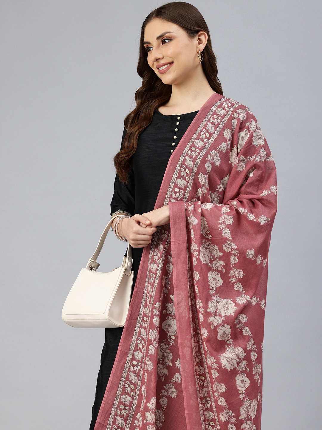 

swatika Floral Printed Pure Cotton Dupatta, Maroon