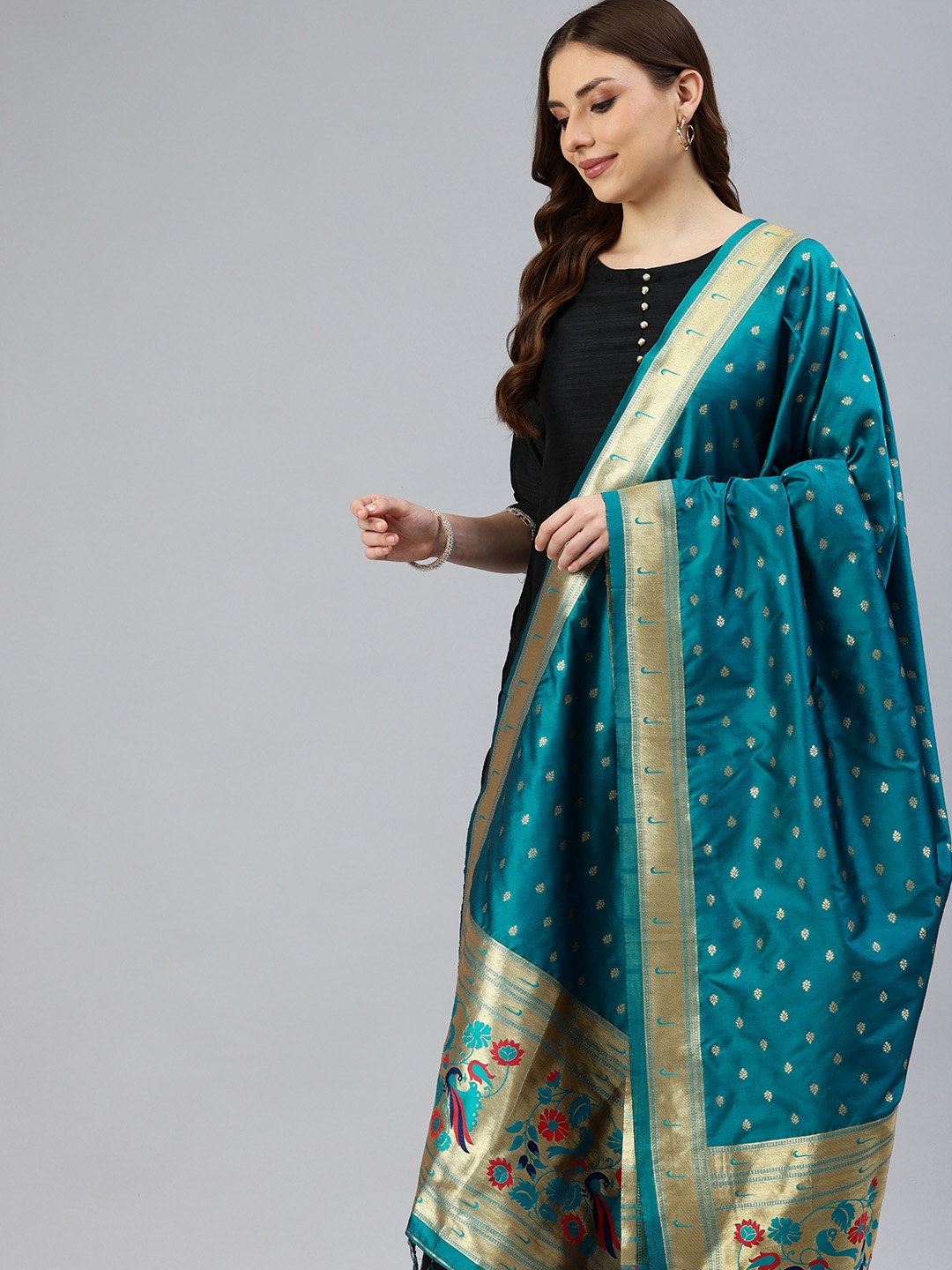 

swatika Ethnic Motifs Woven Design Dupatta with Zari, Blue