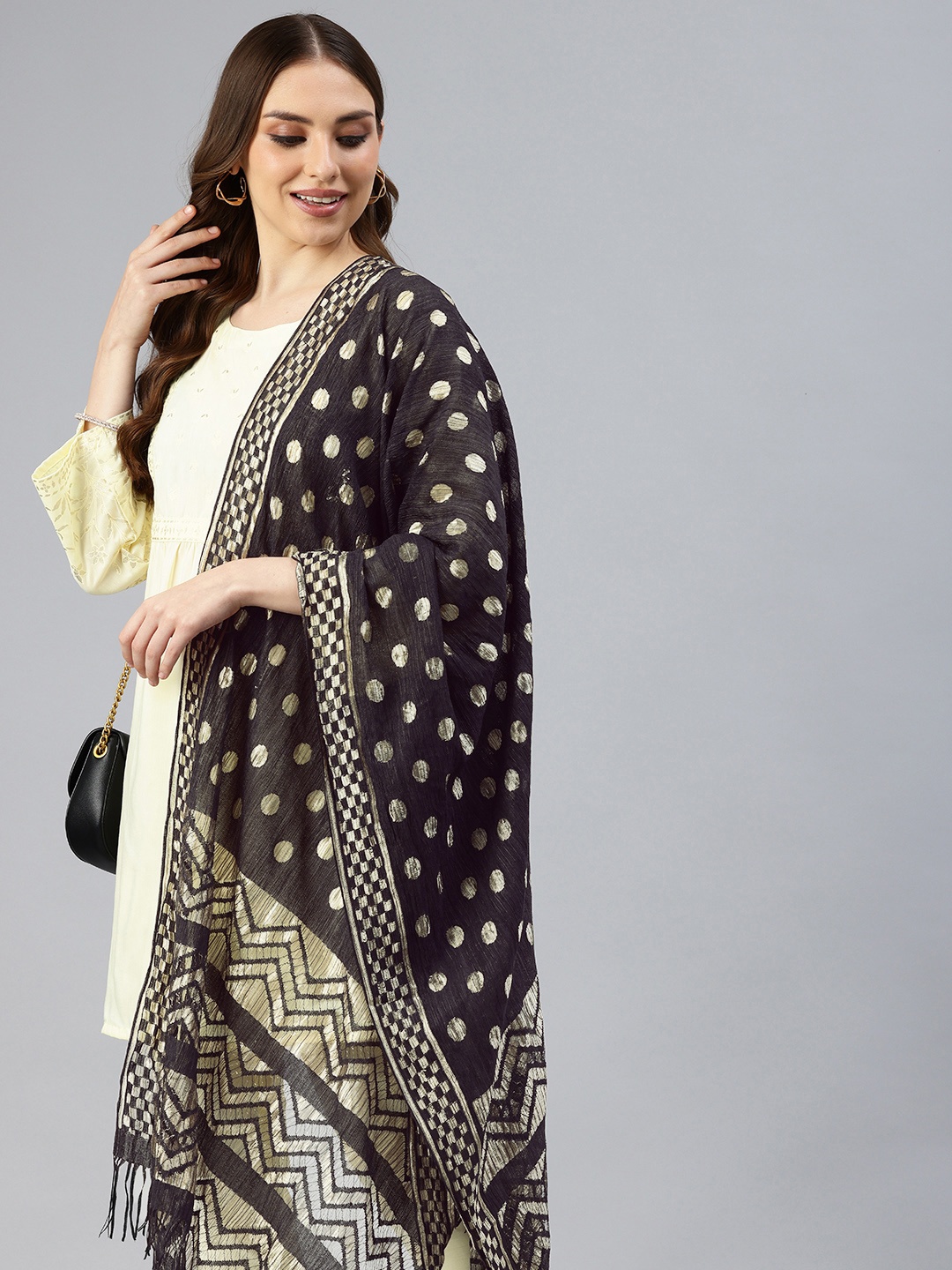 

swatika Woven Design Dupatta, Black