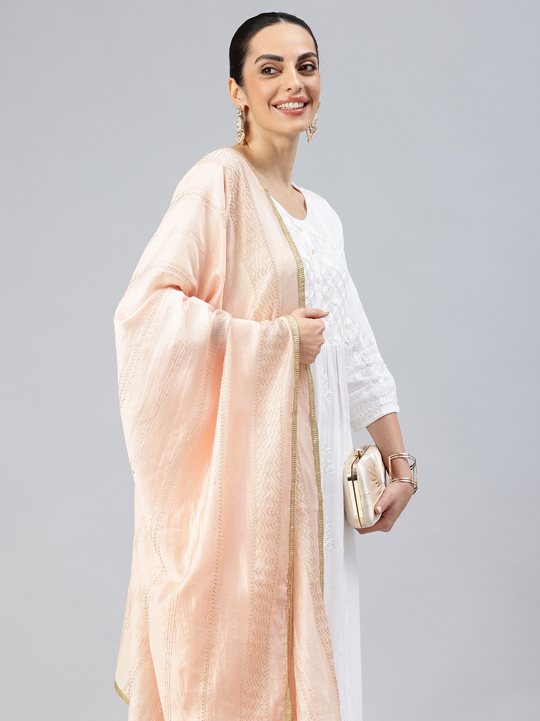 

swatika Embroidered Dupatta with Gotta Patti, Peach