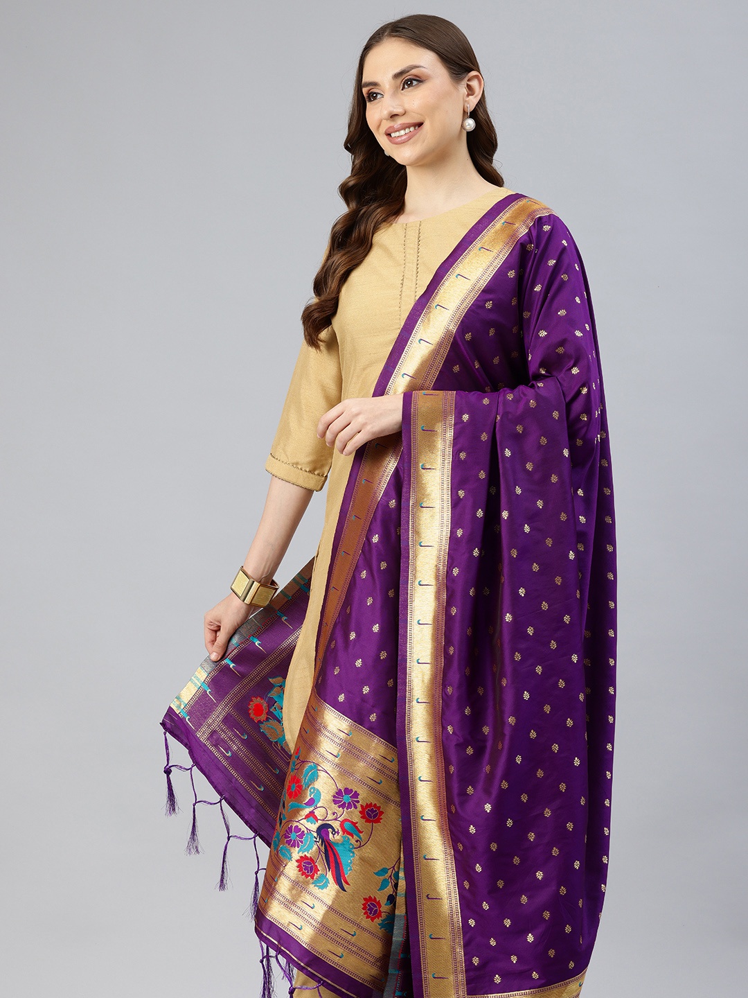 

swatika Ethnic Motifs Woven Design Dupatta with Zari, Purple