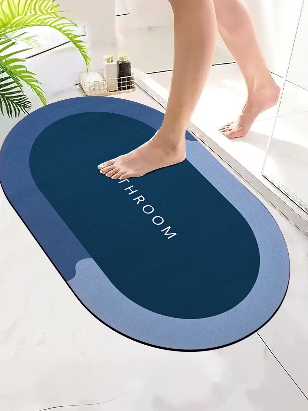 

Aura Blue Colourblocked 300 GSM Microfiber Bath Rugs