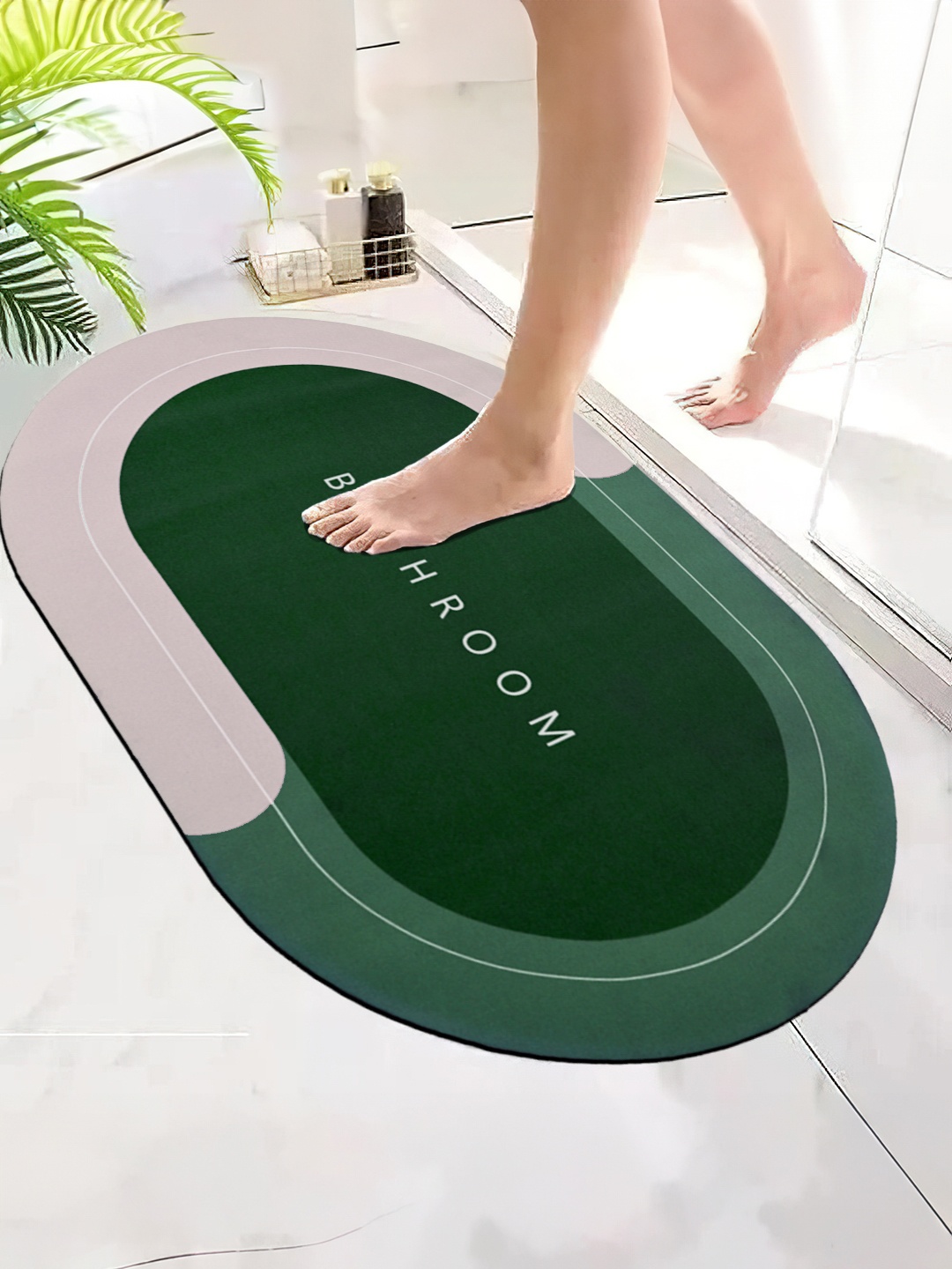 

Aura Green Printed Microfibre 300GSM Anti-Skid Bath Mat
