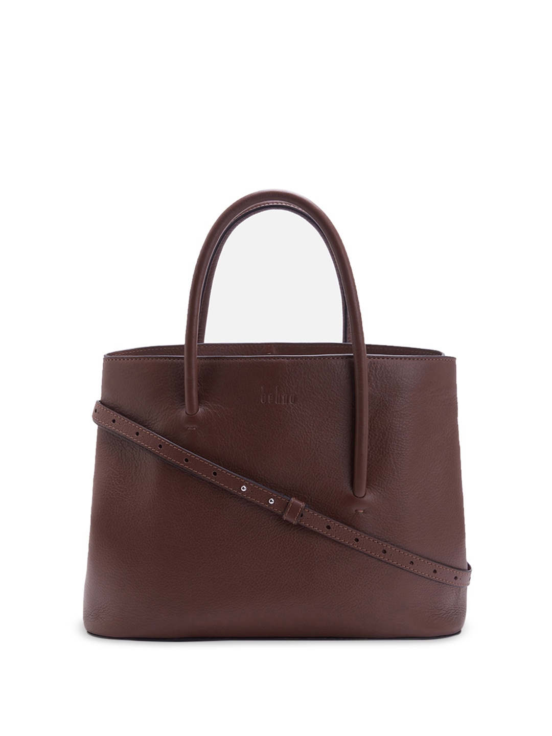 

behno New York Textured Leather Structured Satchel Handheld Bag, Brown