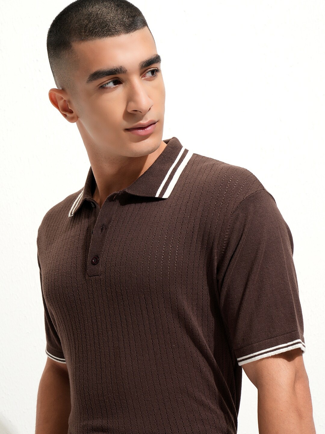 

HIGHLANDER Men Relaxed Fit Half Sleeve Half Placket Polo Collar T-shirt, Brown