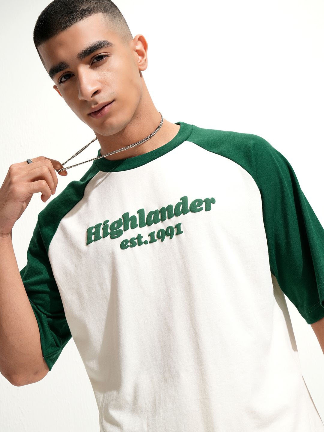 

HIGHLANDER Typography Printed Raglan Sleeves Oversized T-shirt, Off white