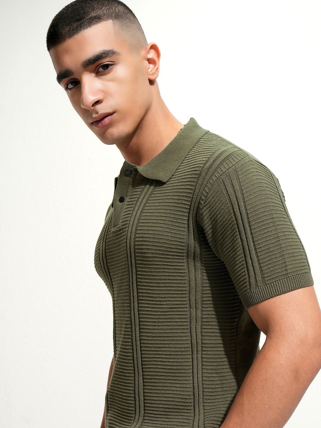 

HIGHLANDER Men Regular Fit Half Sleeve Half Placket Tshirt, Olive
