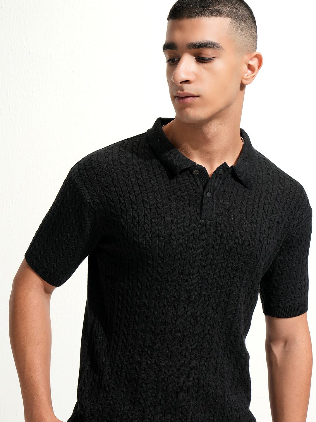 

HIGHLANDER Men Regular Fit Half Sleeve Half Placket T-shirt, Black