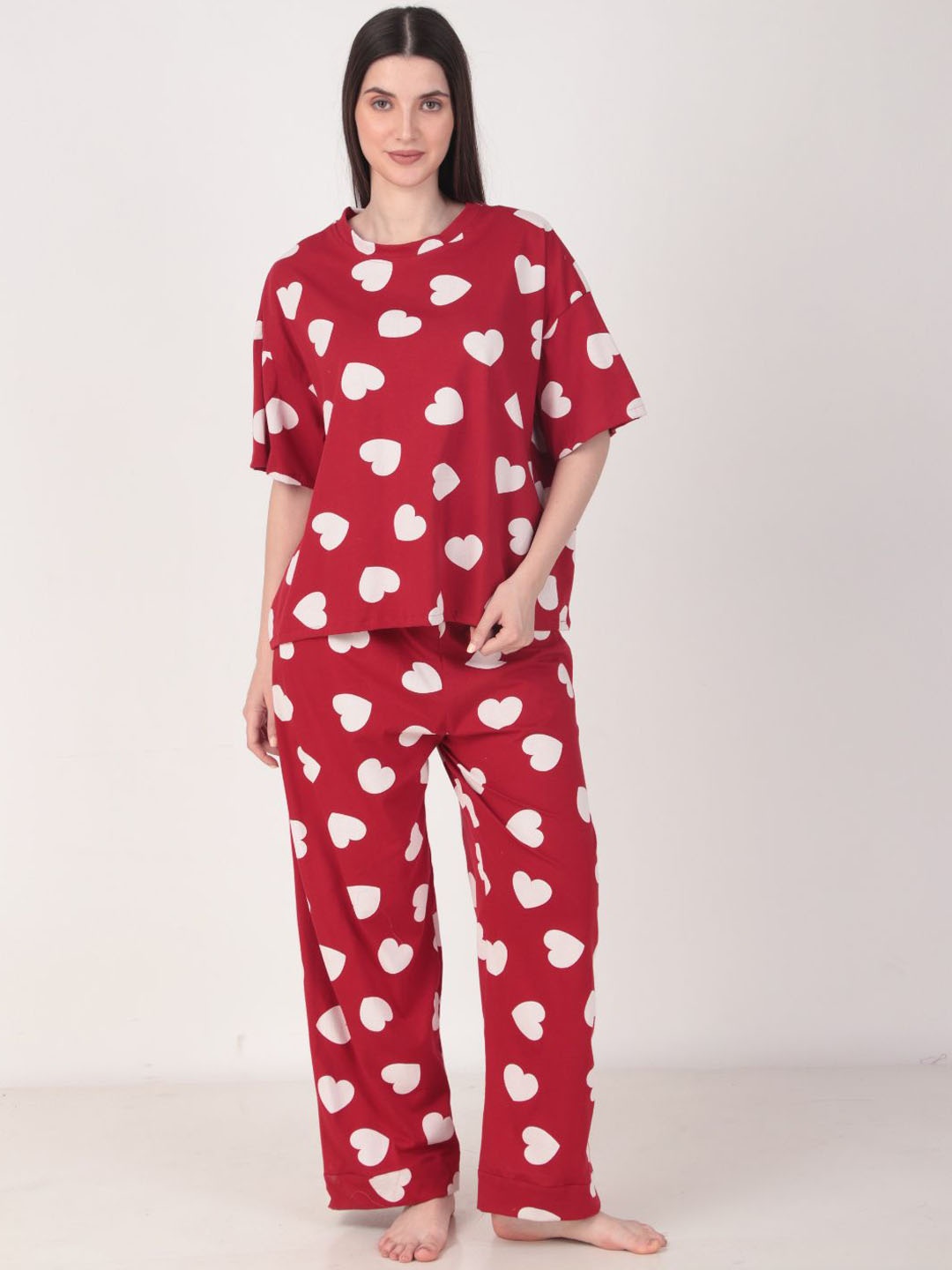 

Masha Red Conversational Printed Pure Cotton Night suit