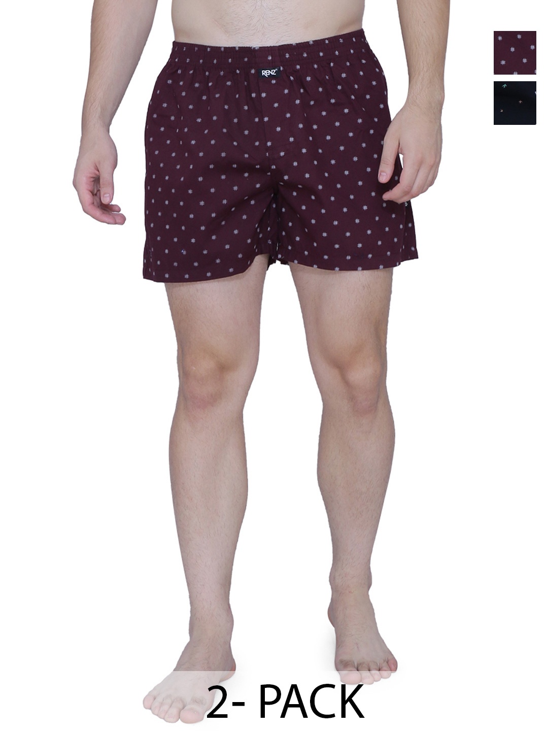 

RENZ Pack of 2 Graphic Printed Pure Cotton Boxer-RBX3014_M, Black