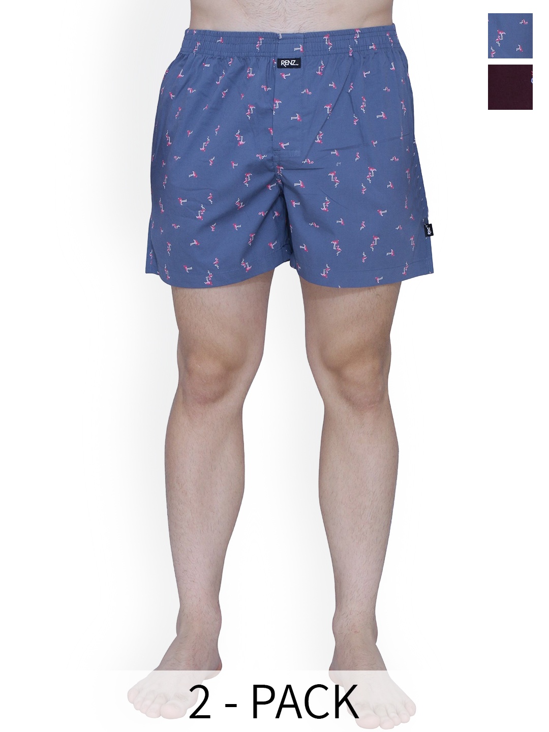 

RENZ Men Pack of 2 Pure Cotton Boxer-RBX3016_M, Blue