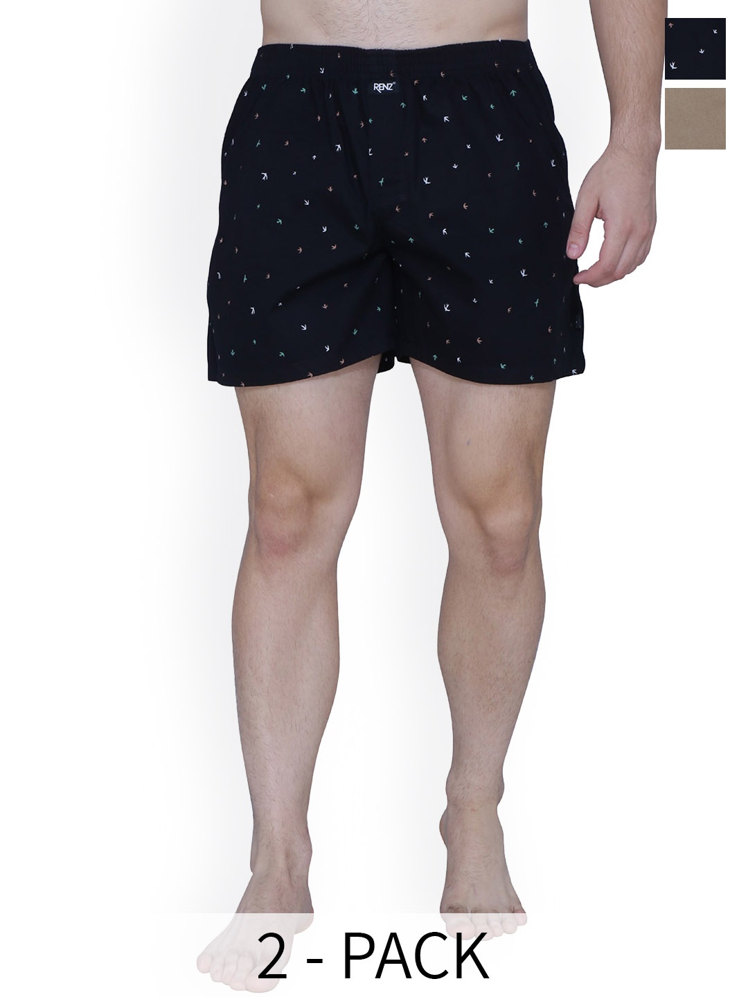 

RENZ Men Pack Of 2 Pure Cotton Boxers RBX3017_M, Brown