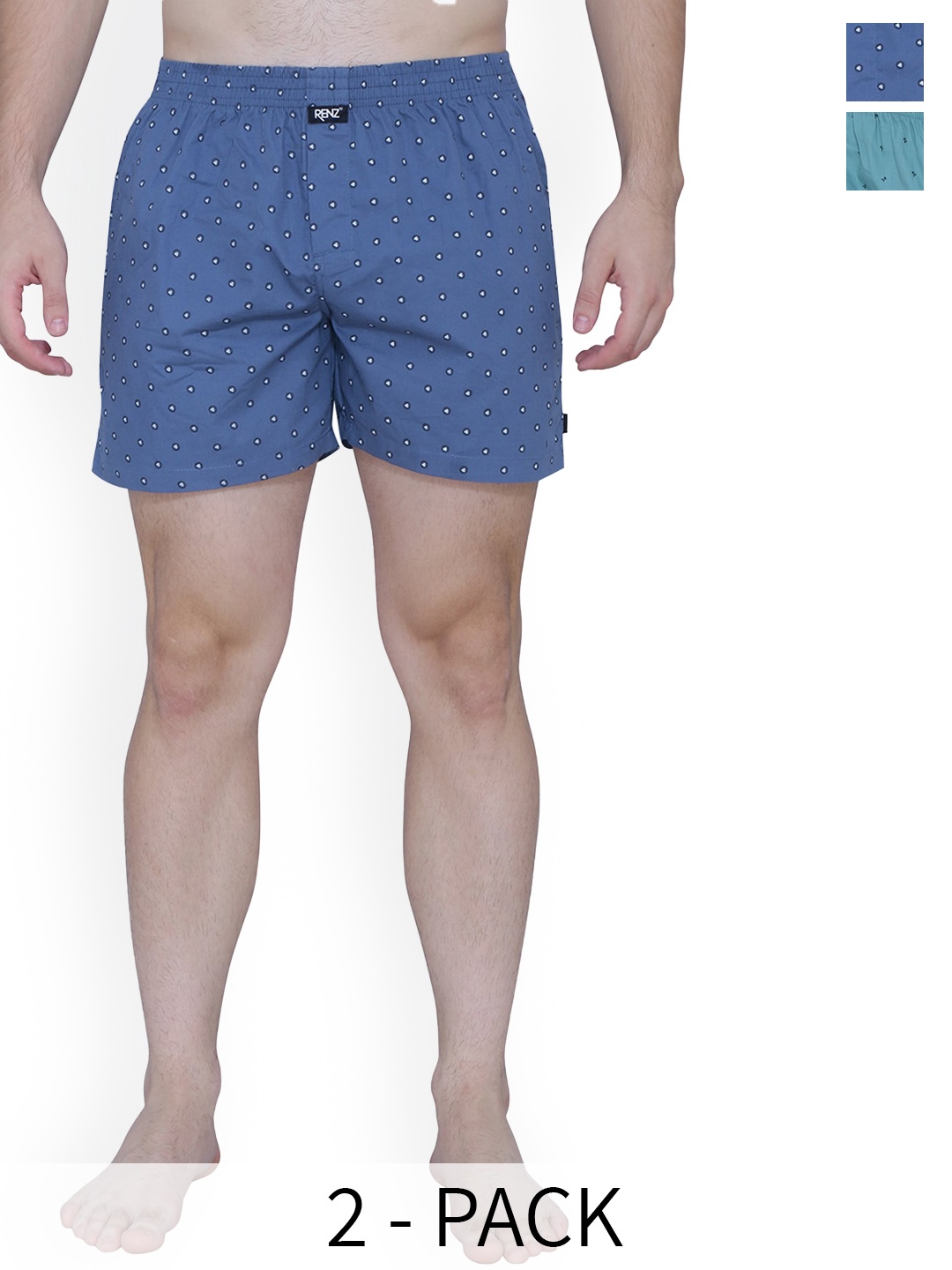 

RENZ Men Pack Of 2 Pure Cotton Boxers RBX3012_M, Blue
