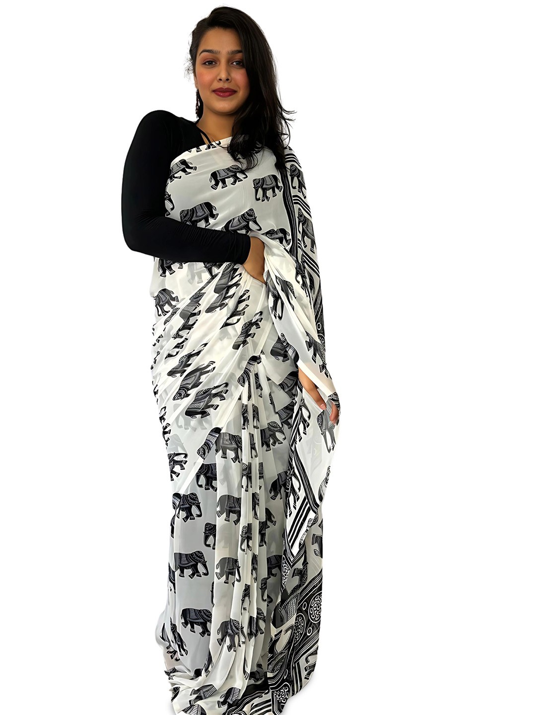 

Sitanjali Geometric Printed Saree, Black