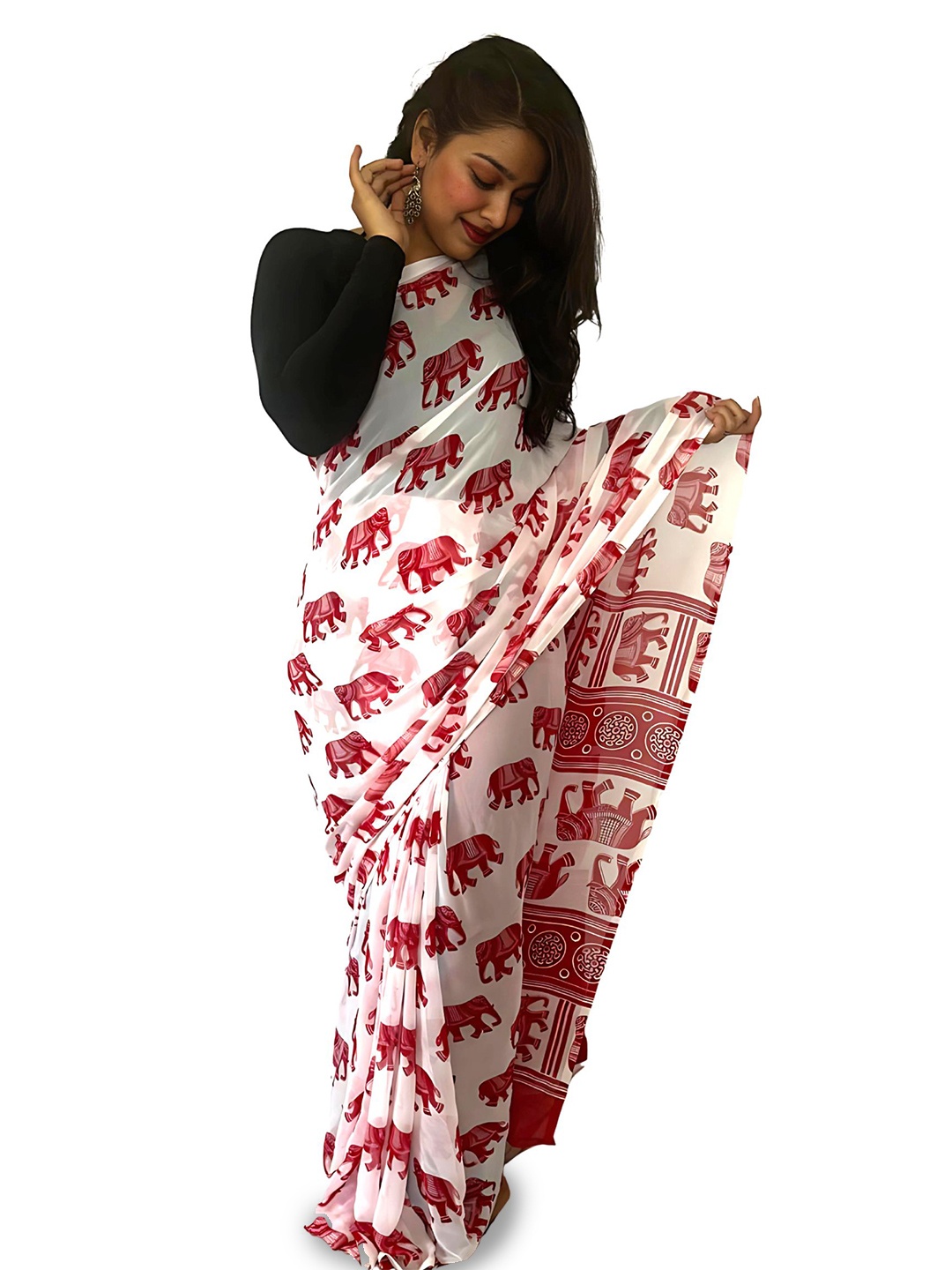 

Sitanjali Ethnic Motifs Saree With Blouse Piece, White