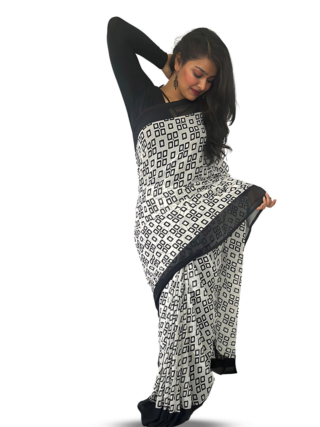 

Sitanjali Geometric Printed Saree, Black
