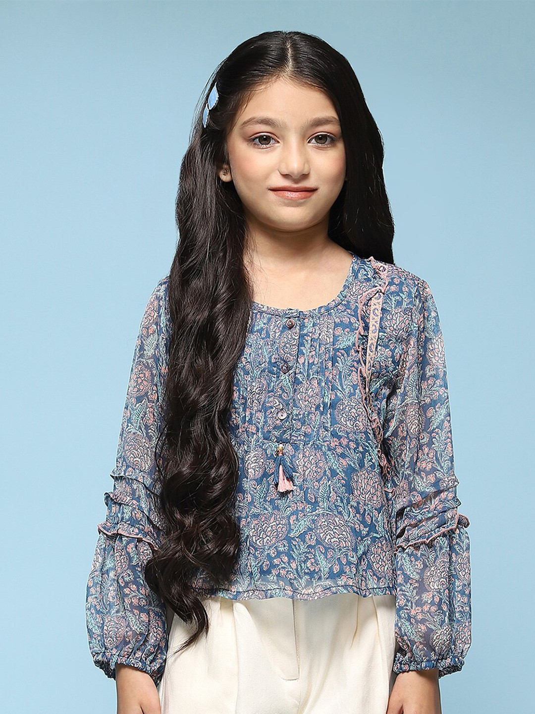 

Biba Floral Print Puff Sleeve Top, Blue