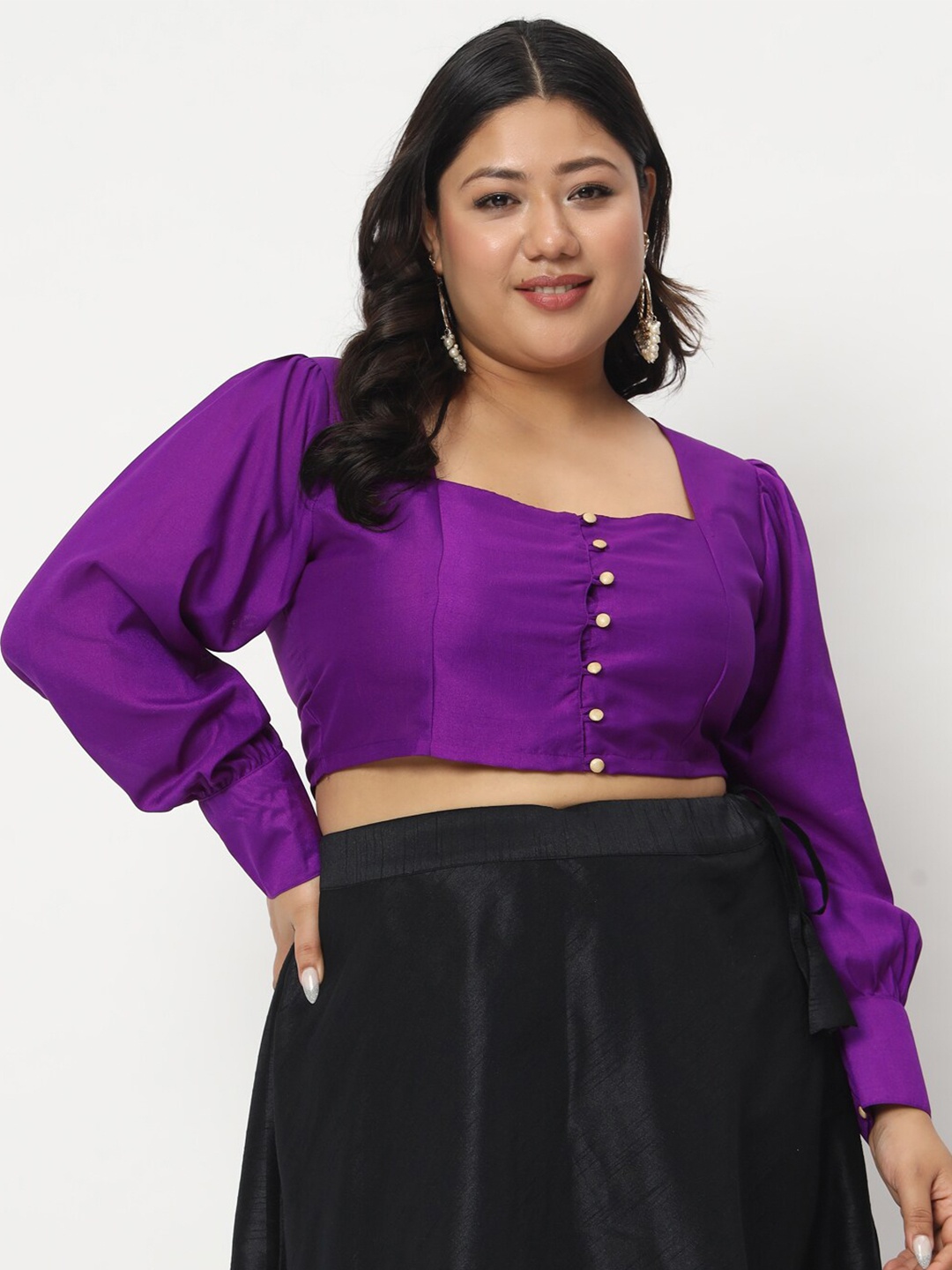 

studio rasa Solid Square Neck Crop Top, Purple