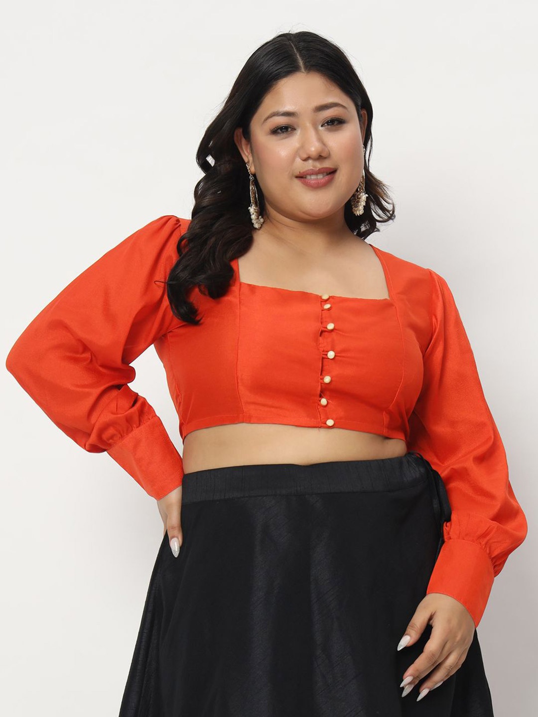 

studio rasa Solid Square Neck Crop Top, Orange