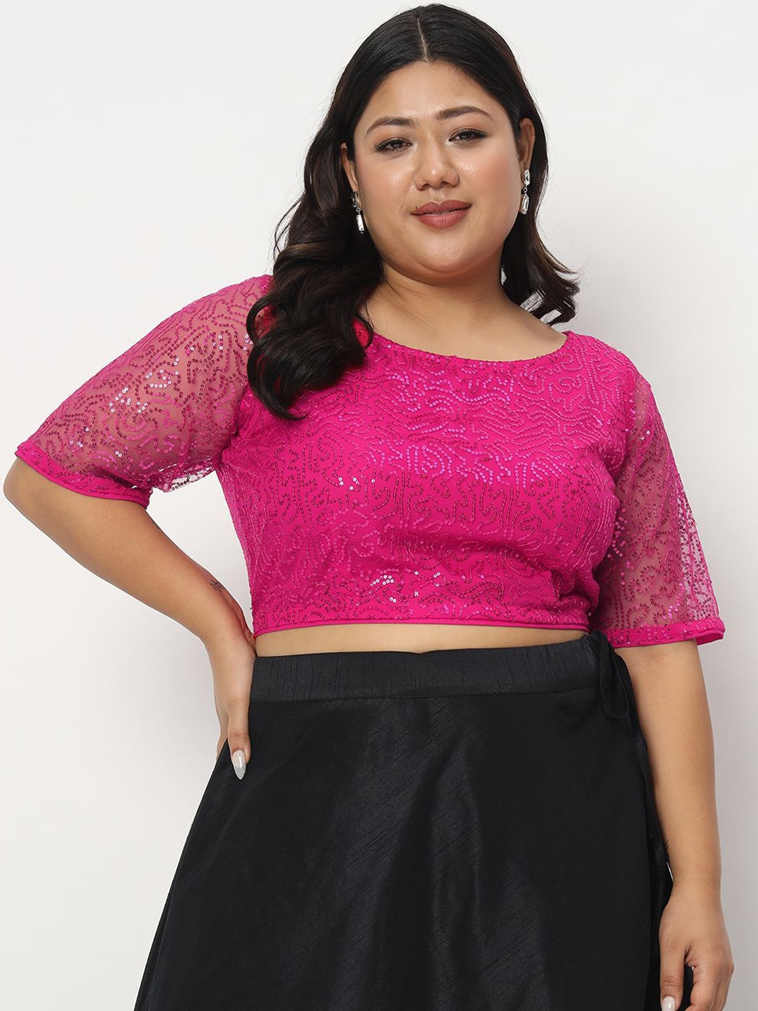 

studio rasa Embellished Round Neck Crop Top, Pink