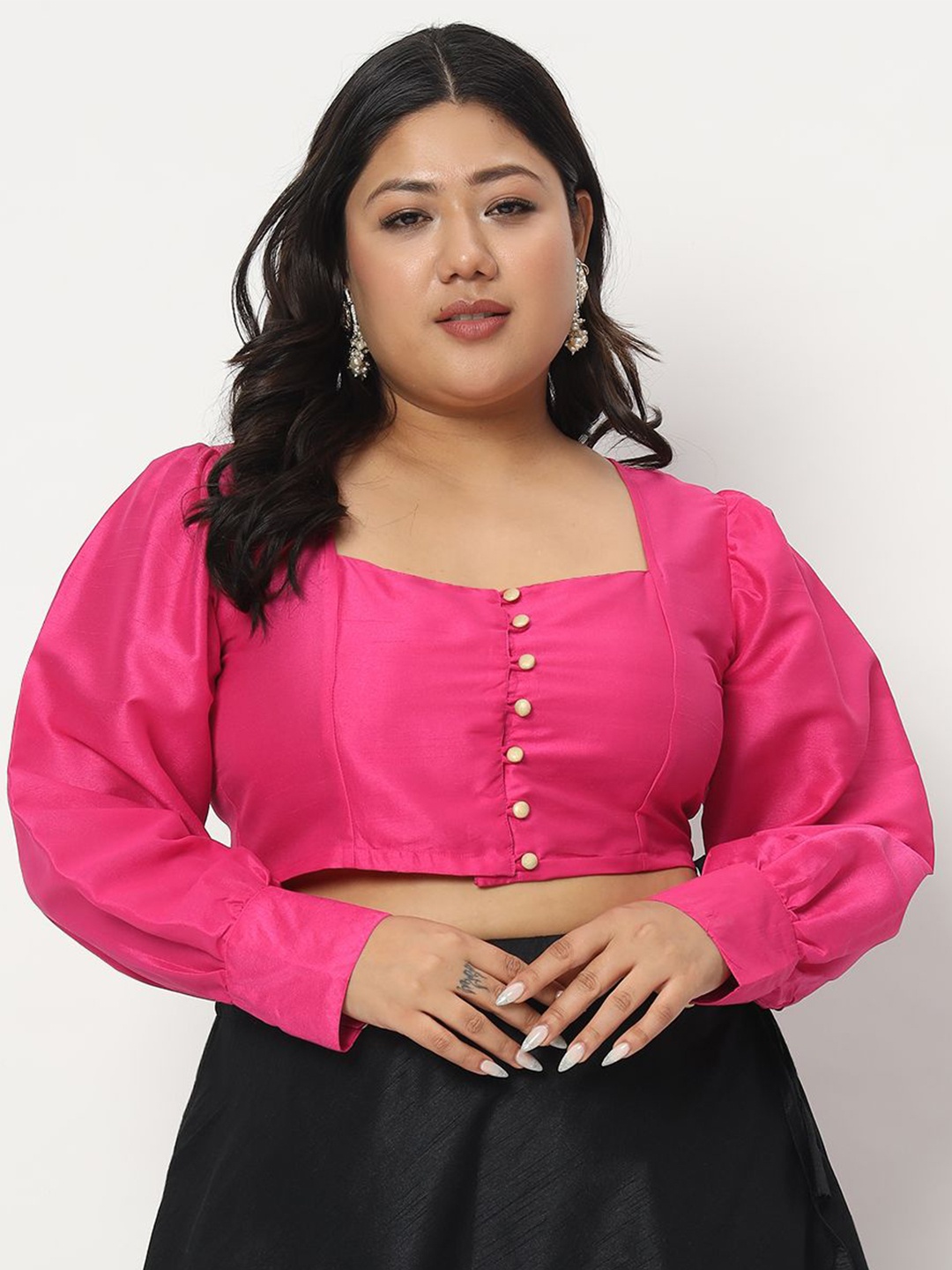 

studio rasa Solid Square Neck Sheen Crop Top, Pink