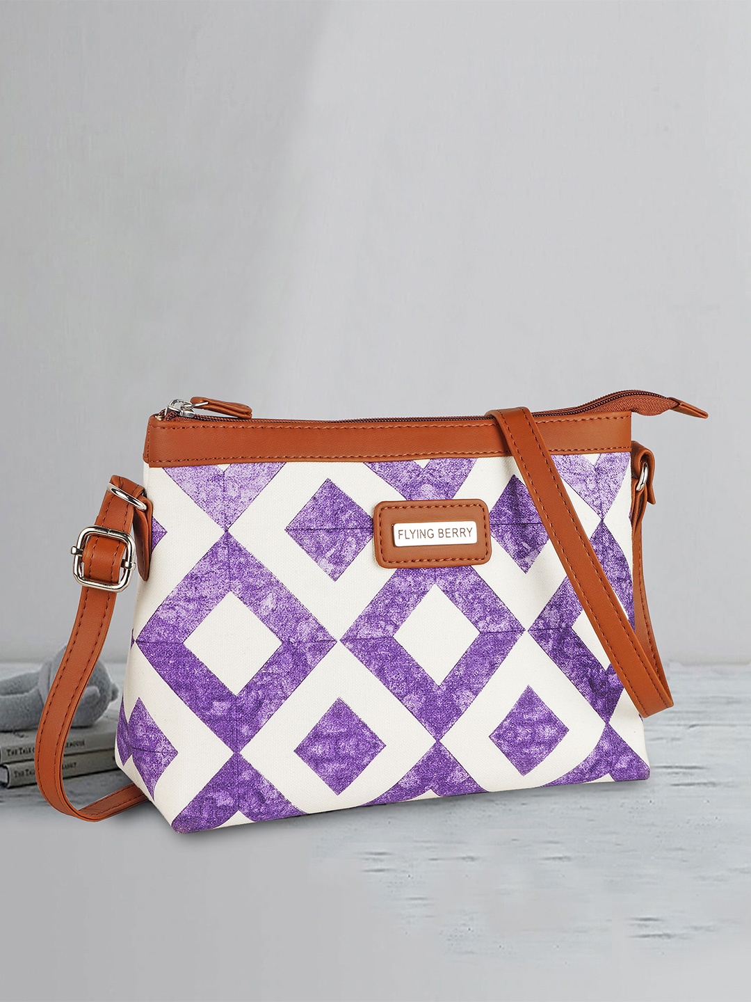 

FLYING BERRY Geometric Printed Bucket Sling Bag, Purple