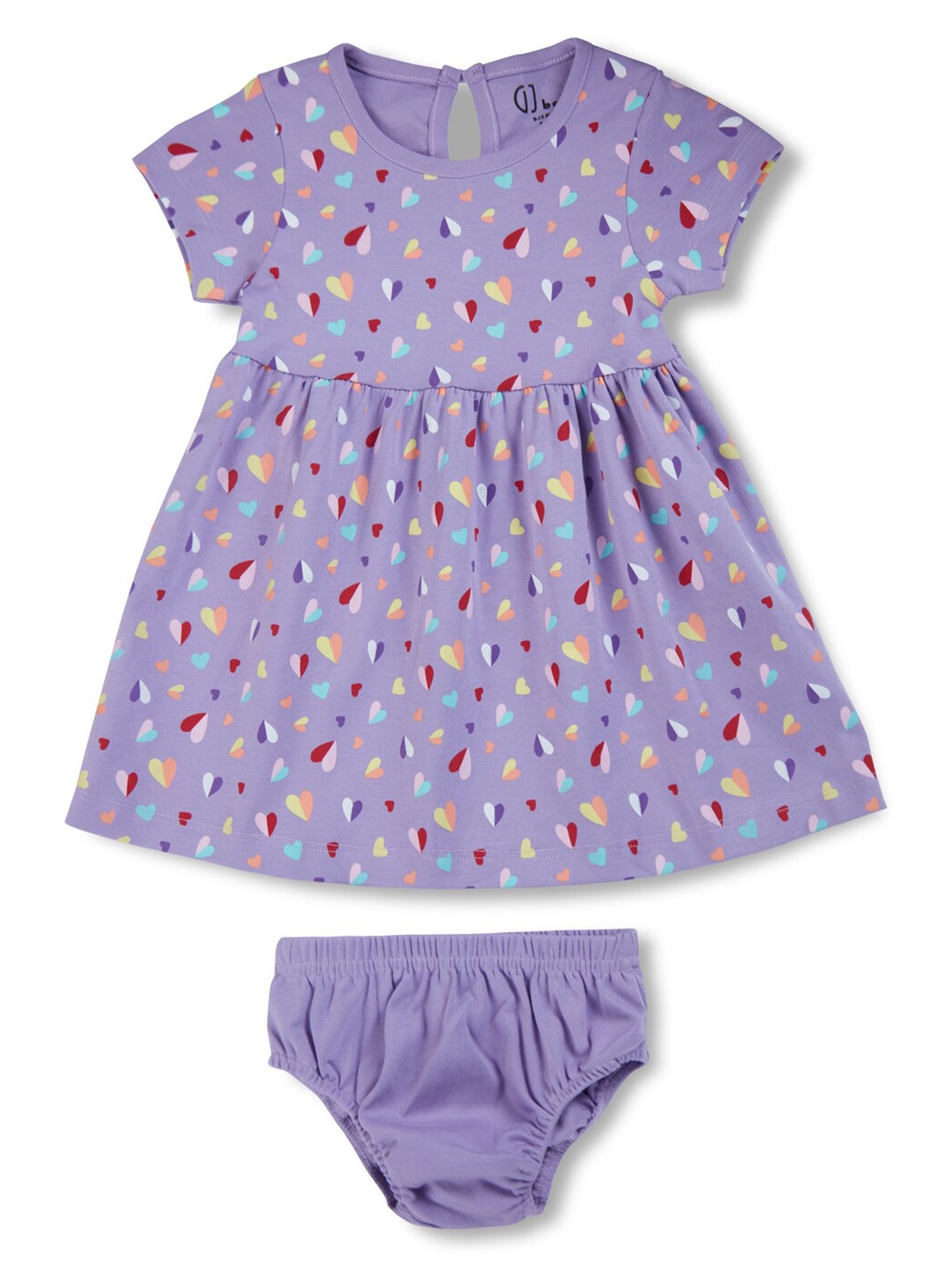 

GJ baby Girls Conversational Printed Round Neck Cotton Fit & Flare Dress, Purple