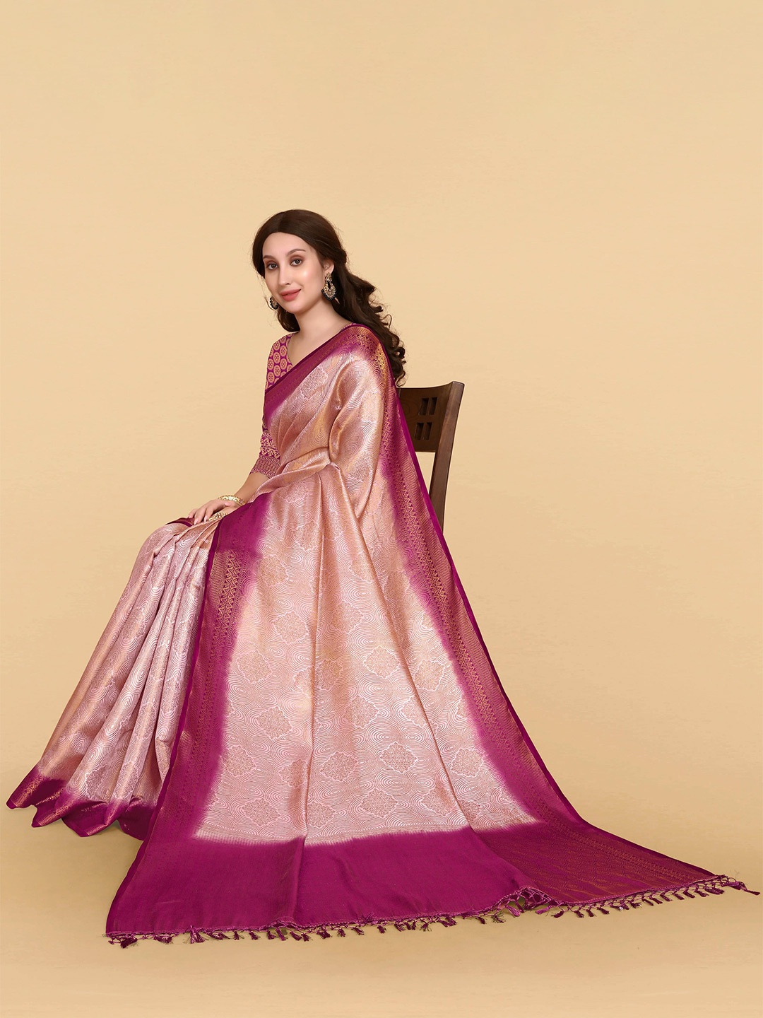 

KALINI Woven Design Zari Pure Silk Banarasi Saree, Pink