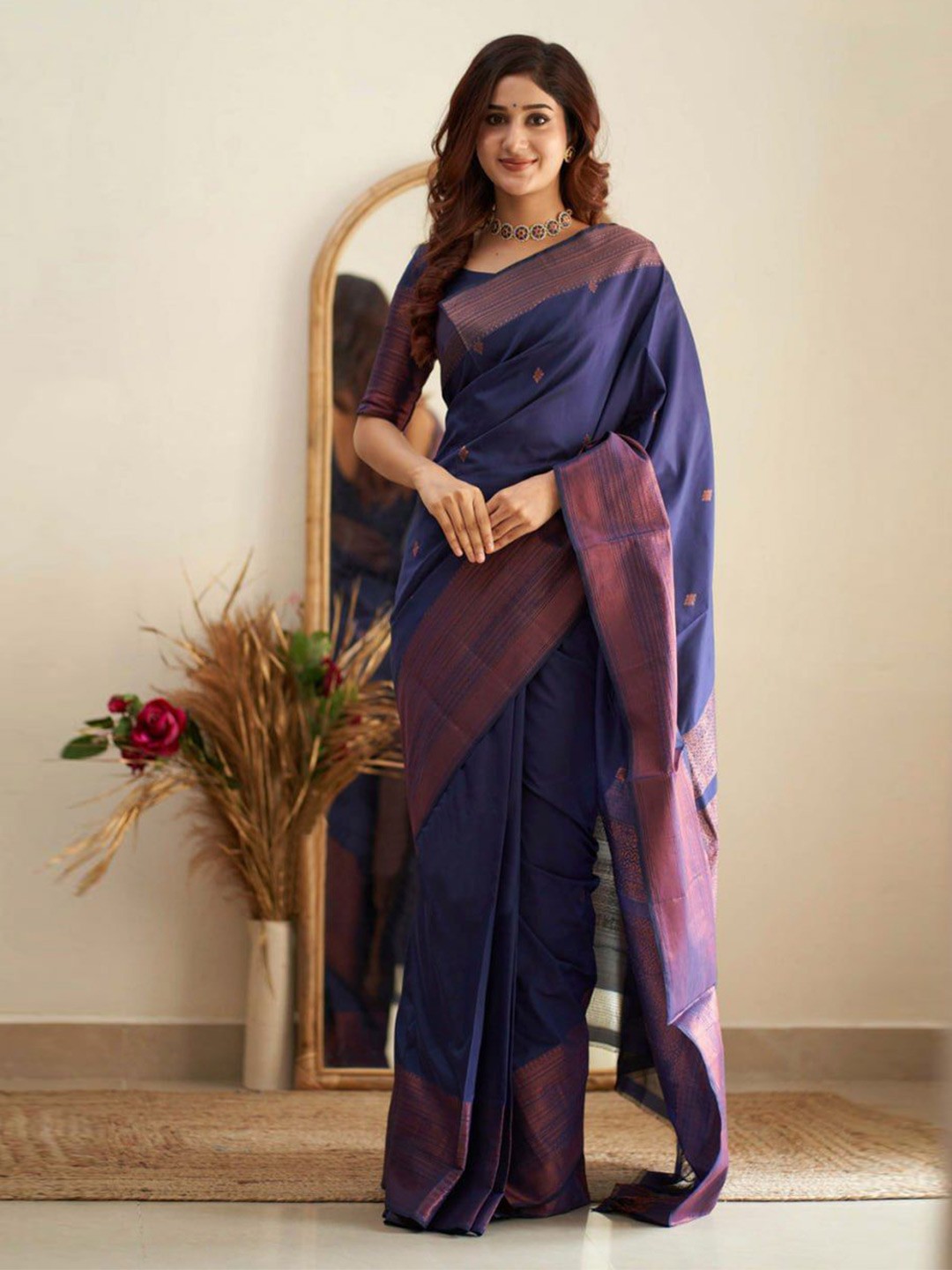 

KALINI Woven Design Pure Silk Banarasi Saree, Blue