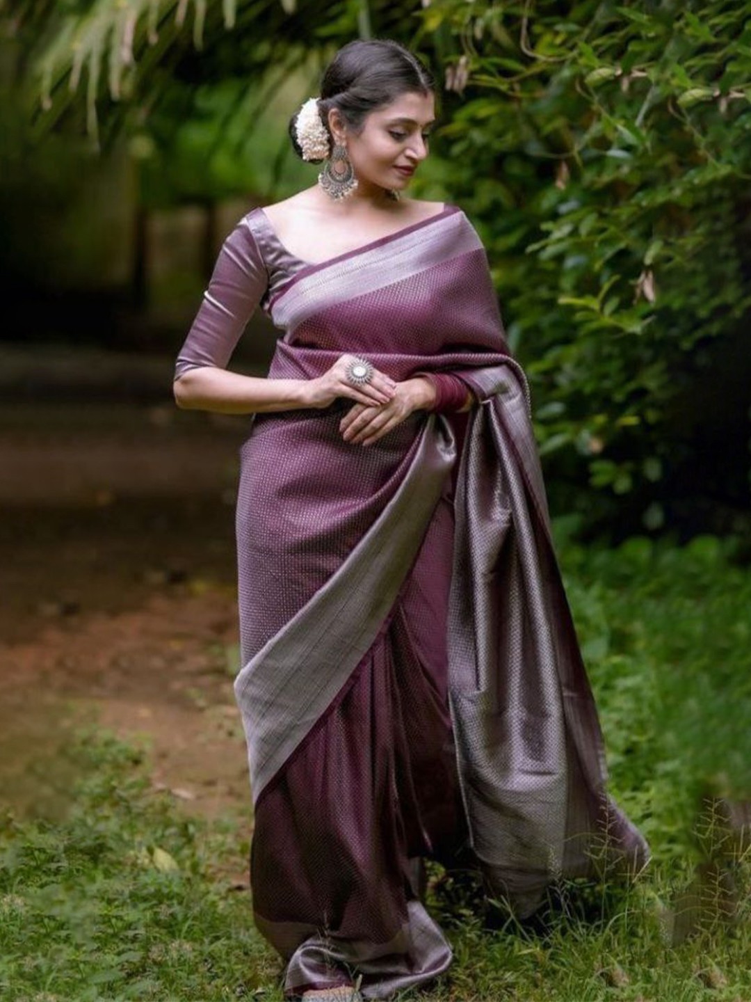 

KALINI Woven Design Zari Pure Silk Banarasi Saree, Purple