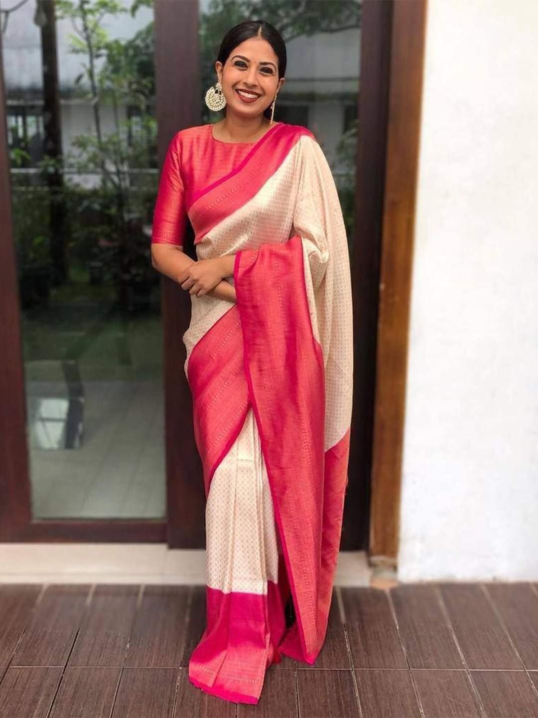 

KALINI Woven Design Zari Pure Silk Banarasi Saree, White