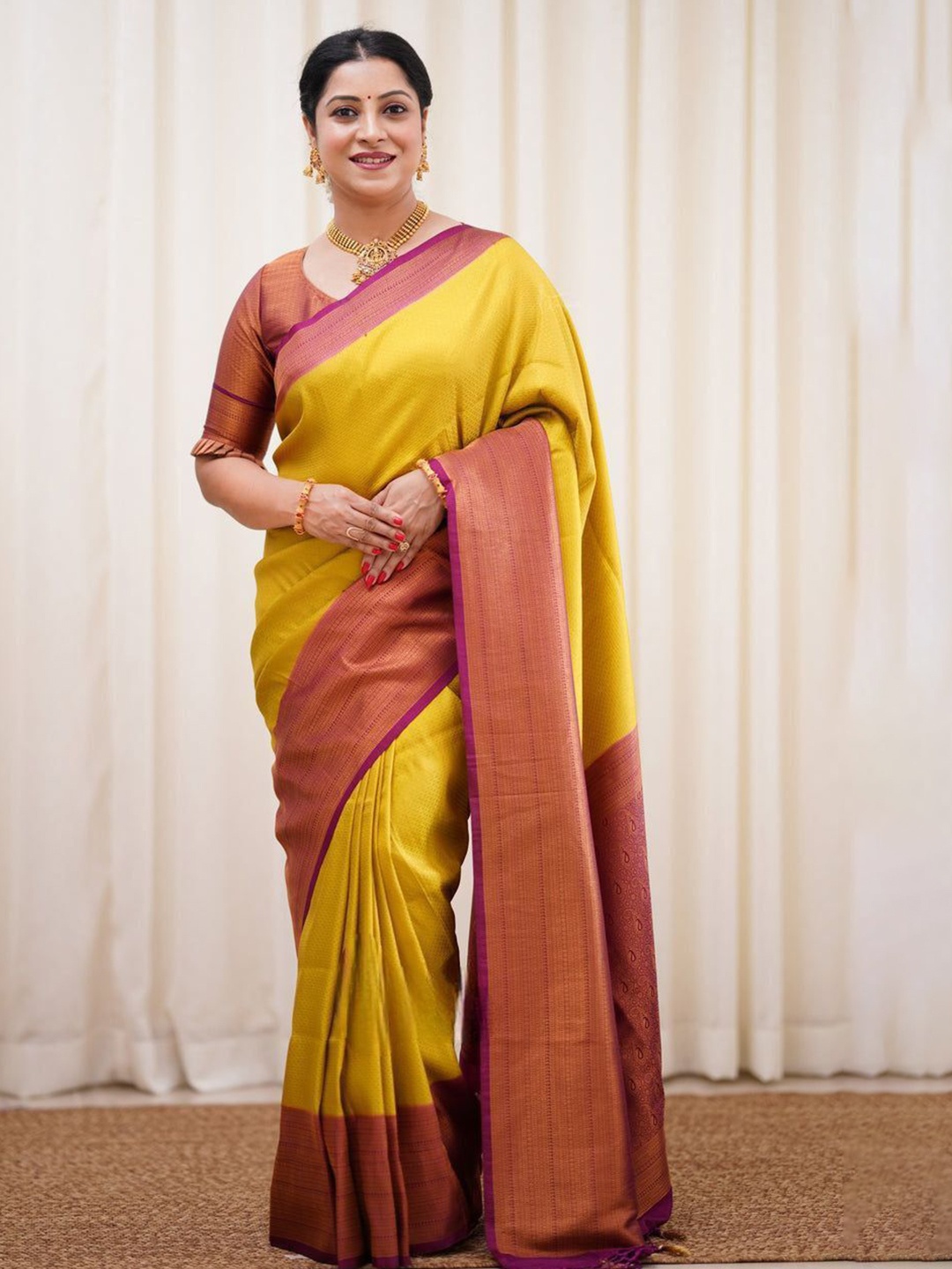 

KALINI Woven Design Zari Pure Silk Banarasi Saree, Yellow
