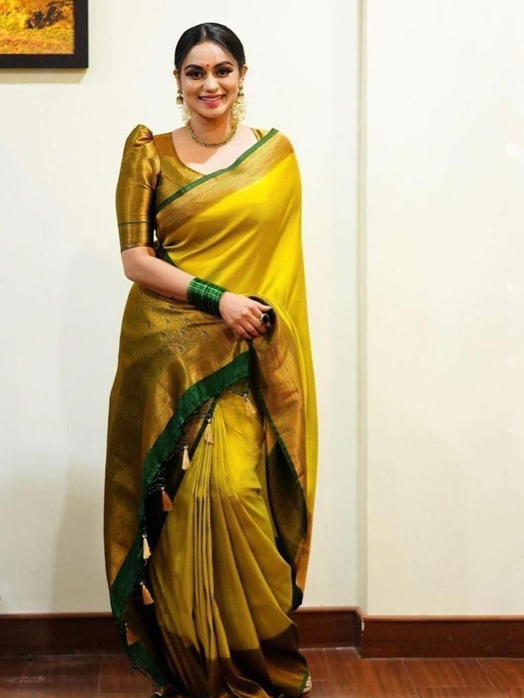 

KALINI Woven Design Zari Pure Silk Banarasi Saree, Green