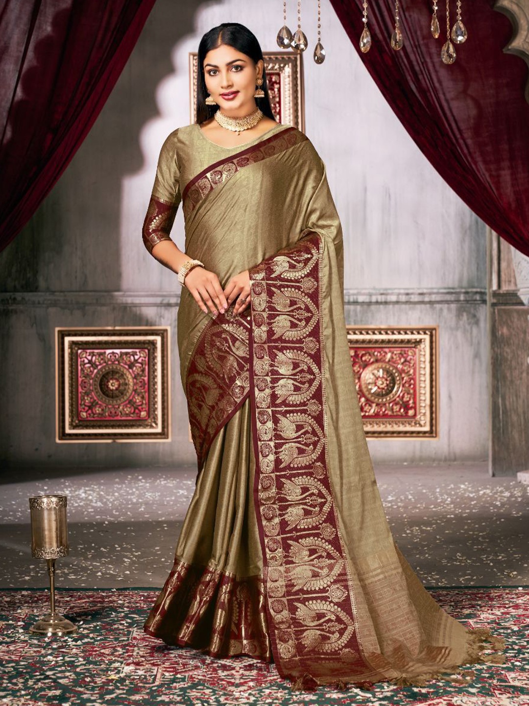 

KALINI Woven Design Zari Pure Silk Banarasi Saree, Teal