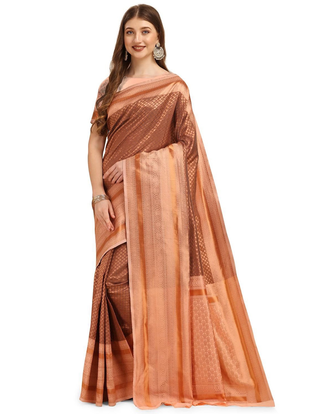 

KALINI Woven Design Zari Pure Silk Banarasi Saree, Copper