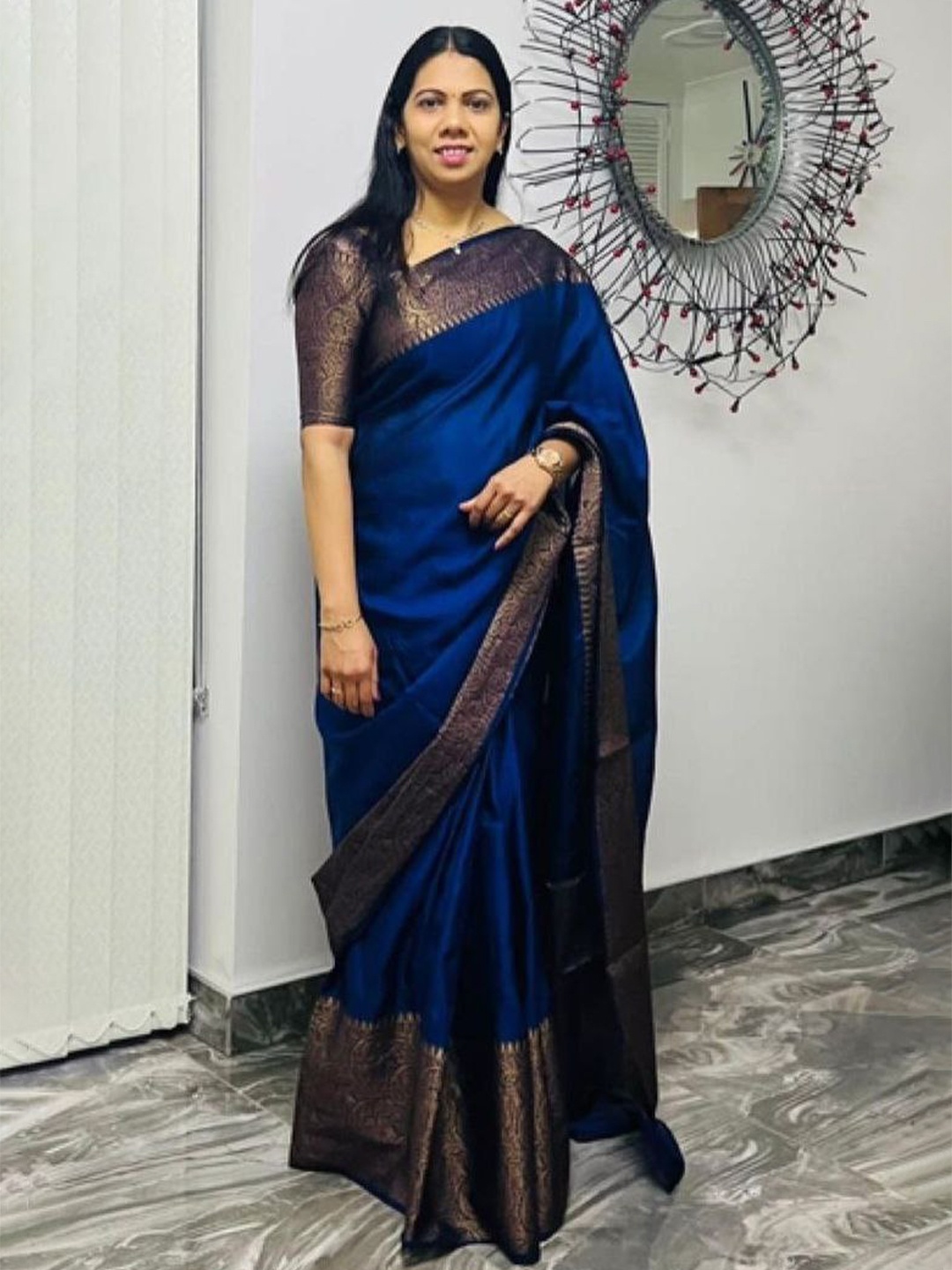 

KALINI Zari Pure Silk Banarasi Saree, Blue