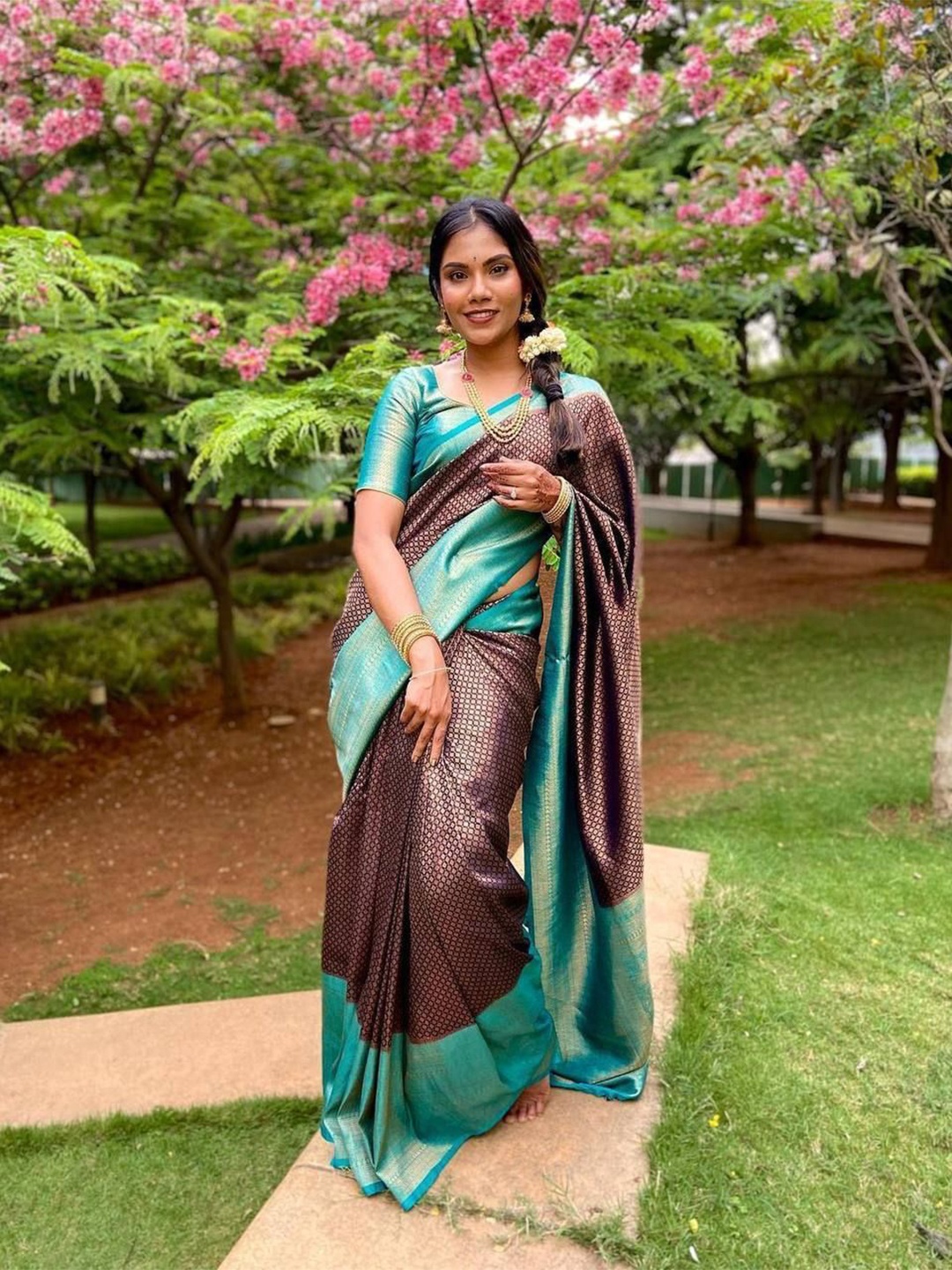 

KALINI Woven Design Zari Pure Silk Banarasi Saree, Blue
