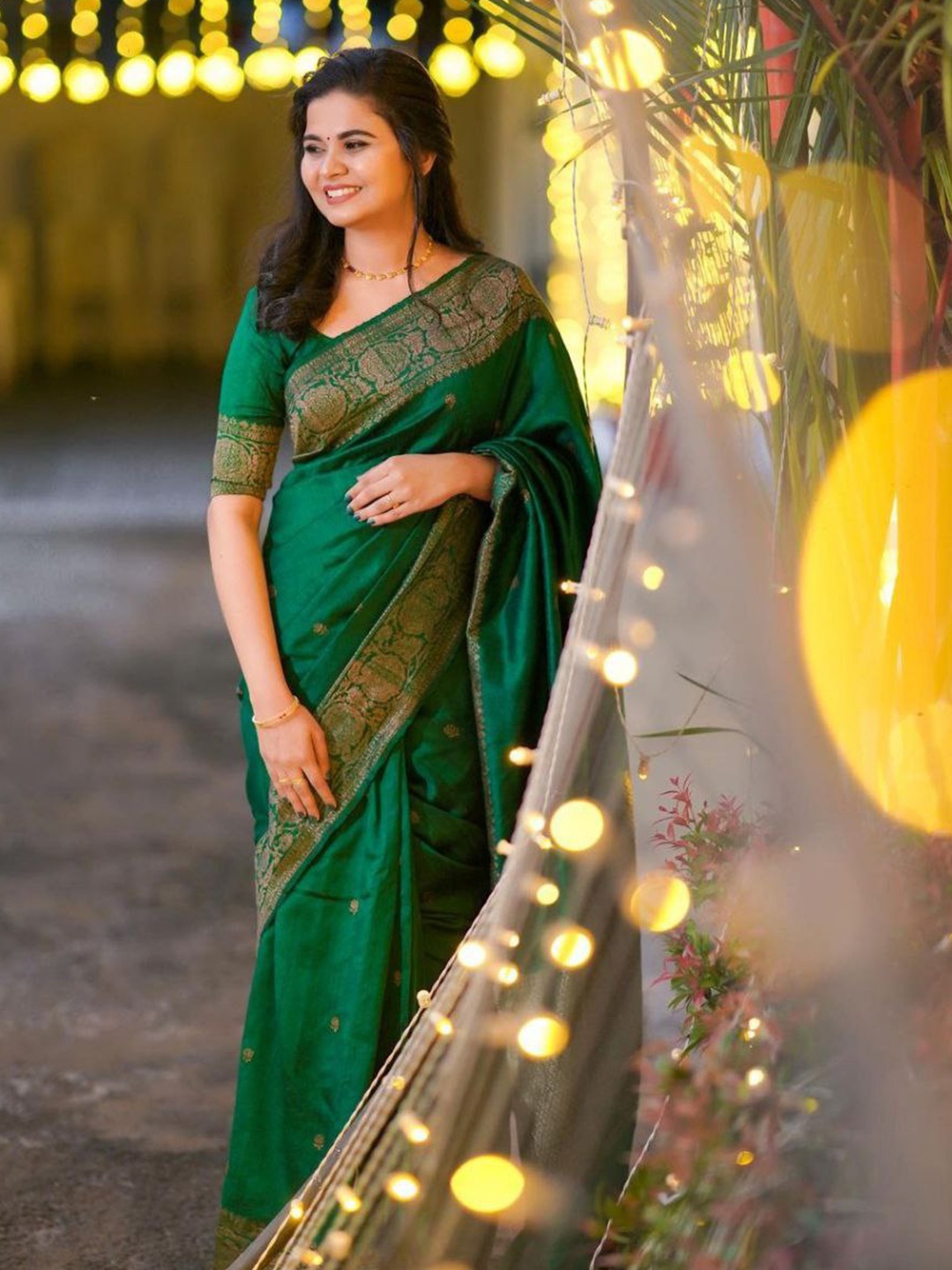 

KALINI Woven Design Zari Pure Silk Banarasi Saree, Green