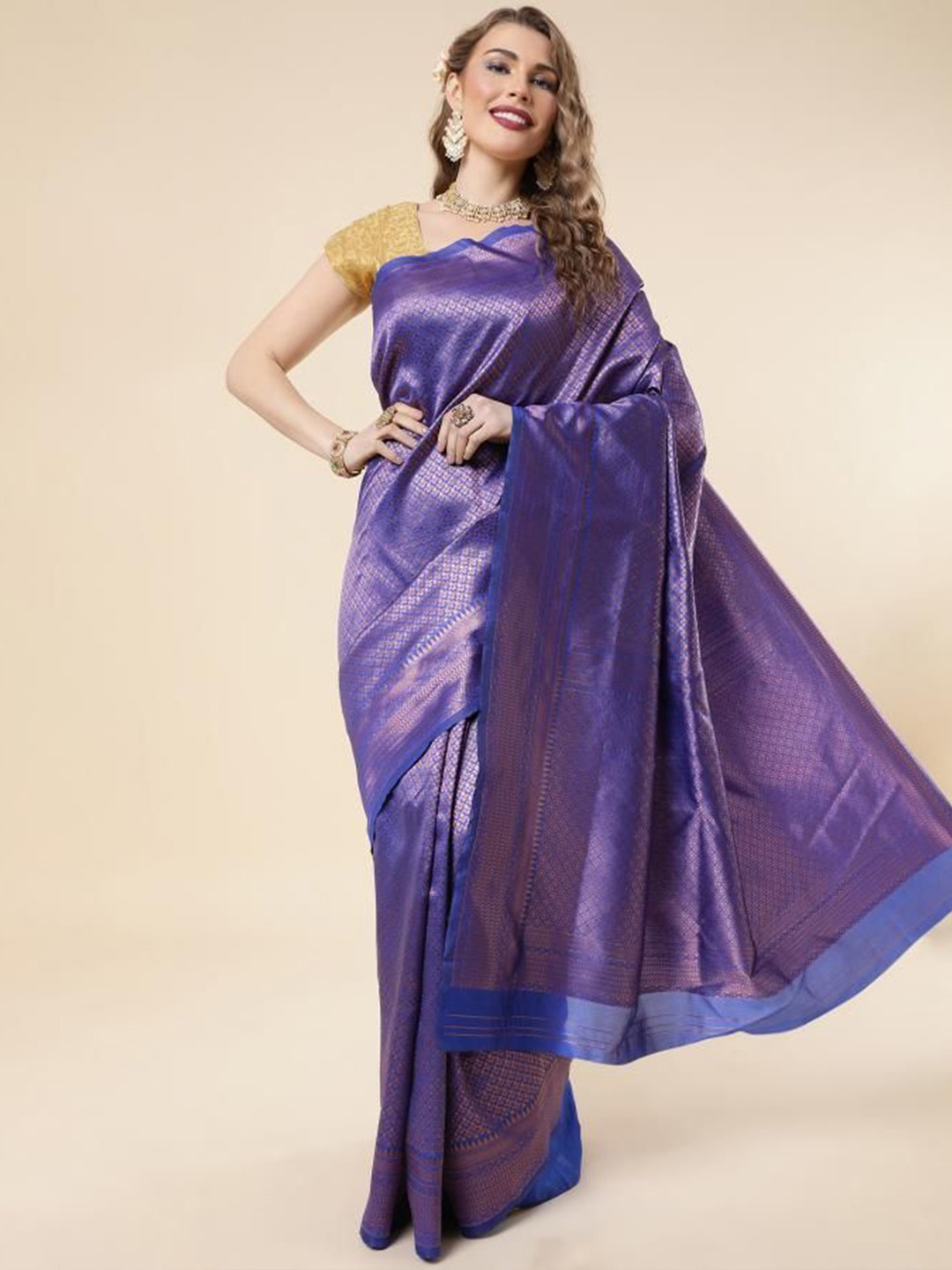 

KALINI Woven Design Zari Pure Silk Banarasi Saree, Blue