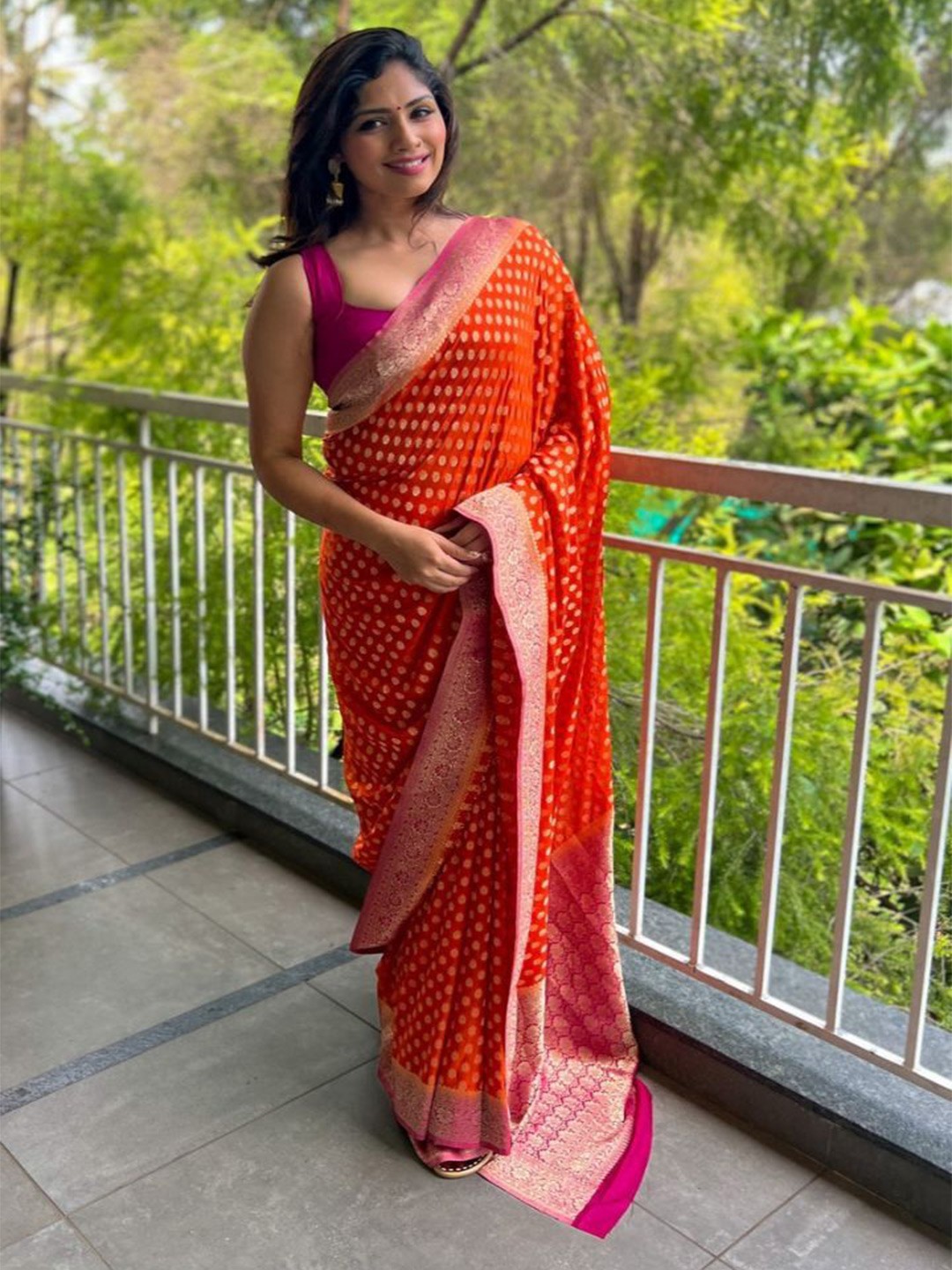 

KALINI Ethnic Motifs Woven Design Zari Pure Silk Banarasi Saree, Orange