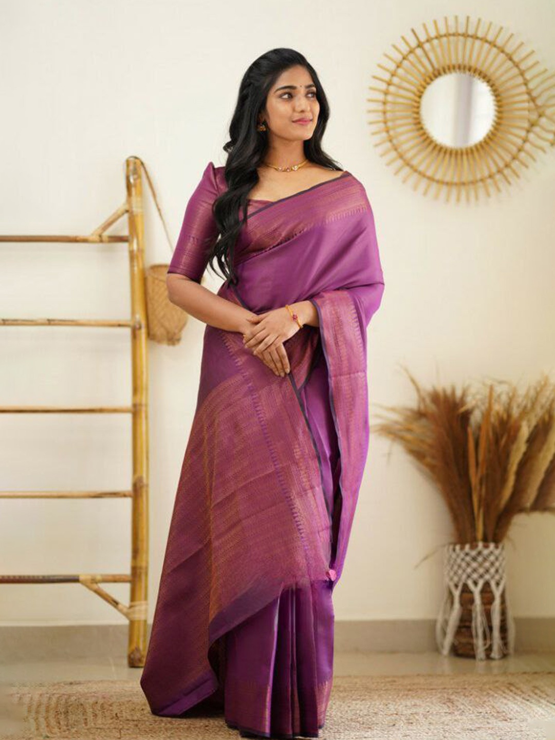 

KALINI Zari Pure Silk Banarasi Saree, Purple