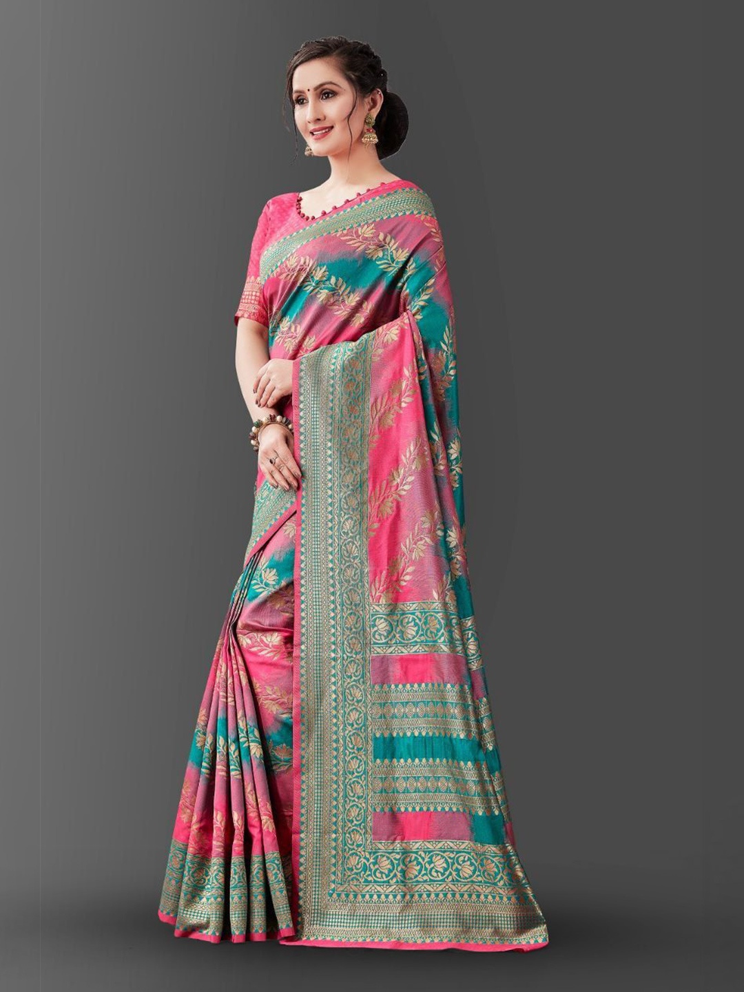 

KALINI Woven Design Zari Pure Silk Banarasi Saree, Pink