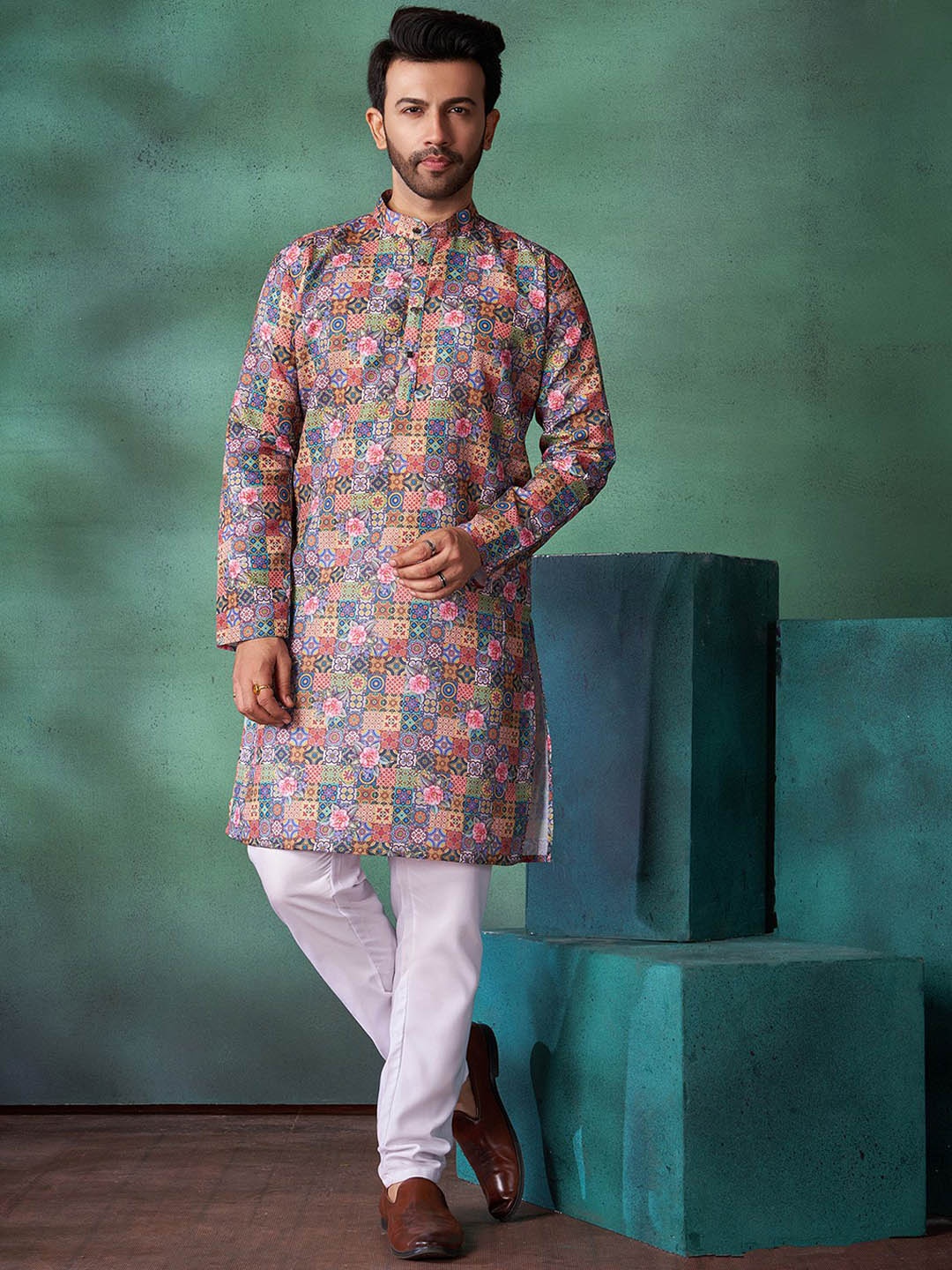 

Fashion FRICKS Geometric Woven Design Straight Kurta, Pink