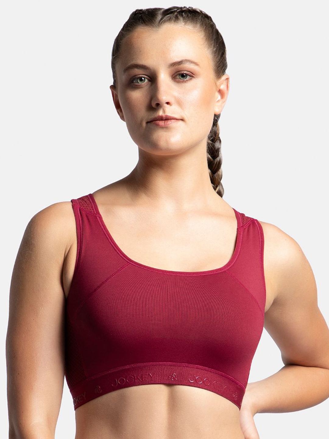 

Jockey Wirefree Padded Tactel Nylon Full Coverage Racer Back Styling Sports Bra-AP20, Red
