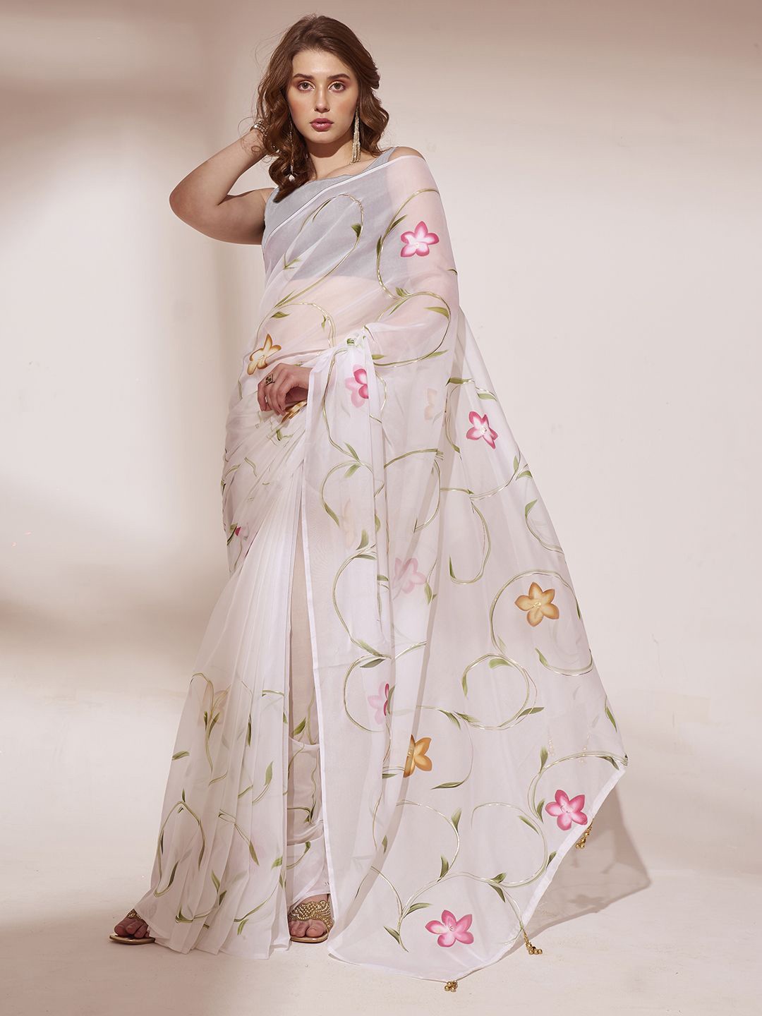 

MySilkLove Floral Saree, White