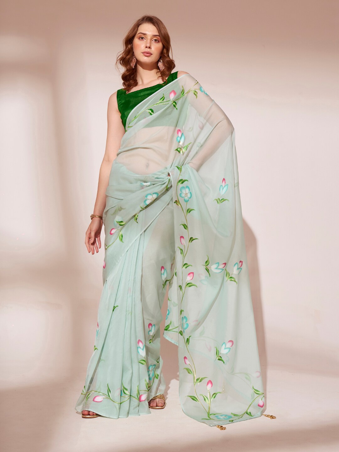 

MySilkLove Floral Saree, Green