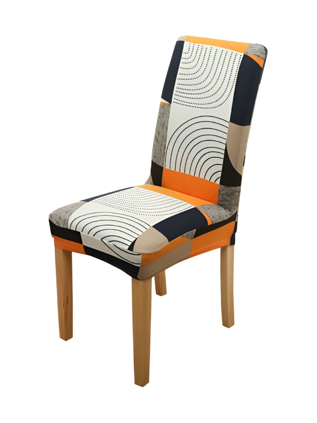 

P-Plus International White & Orange Coloured Printed Slip-on Chair Cover