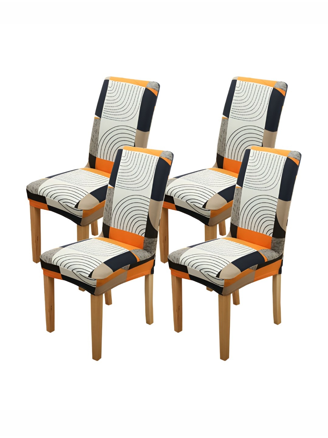 

P-Plus International Grey & Black 4 Pcs Printed Chair Cover